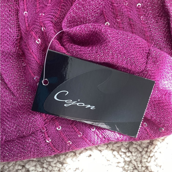 NWT Cejon Magenta silver thread & sequins womens infinity scarf | lightweight - Picture 4 of 10